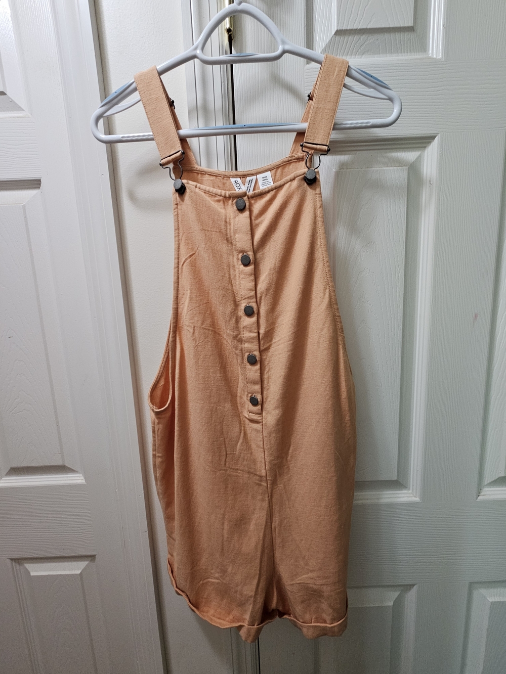 Roxy Peach Button-Front Overall Romper